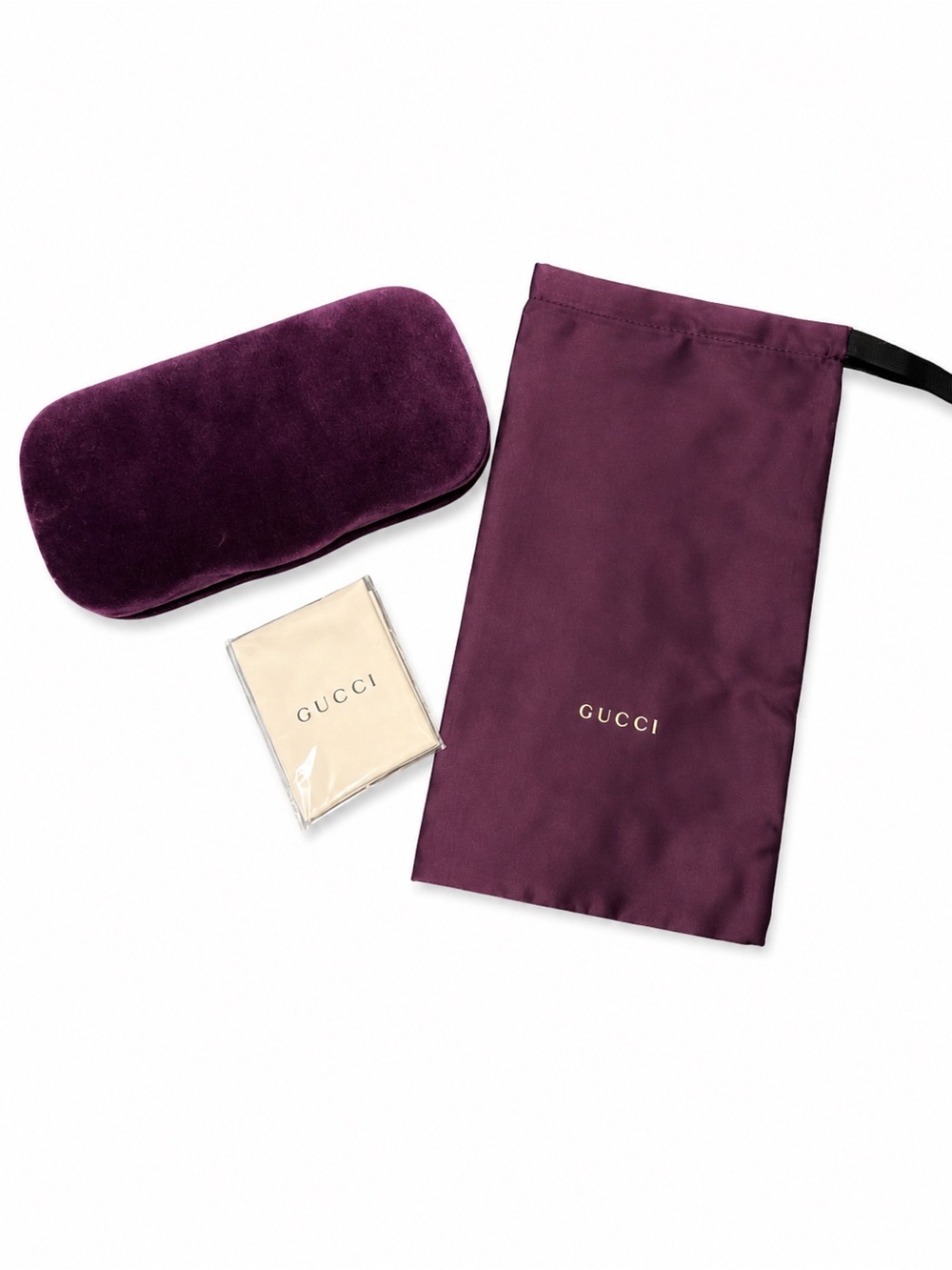 Gucci Purple Velvet Eyeglass Case Dust Bag & Lens Cloth Set NEW